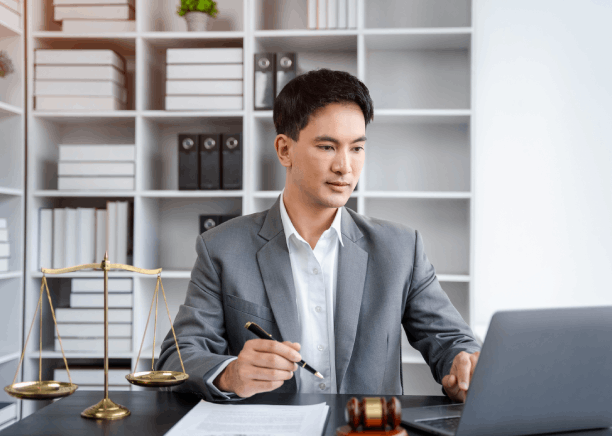 Lawyer using certified translation services in New York for court approved legal documents in legal proceedings.